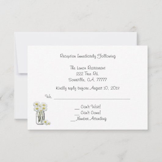 Mason Jar of Daisies Wedding Reception RSVP Kaart (Achterkant)