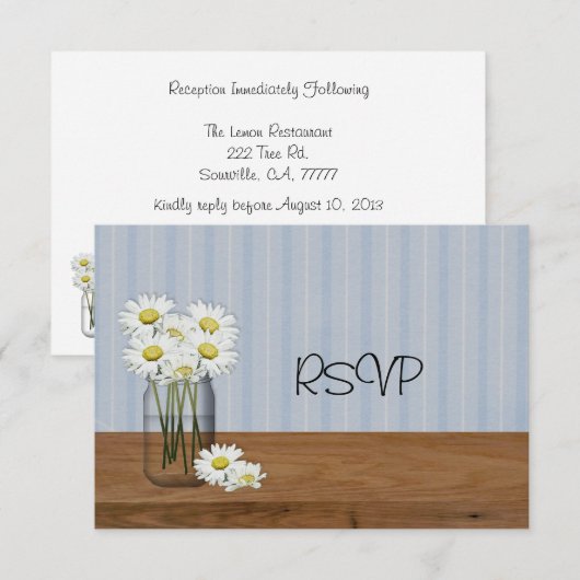 Mason Jar of Daisies Wedding Reception RSVP Kaart (Voorkant / Achterkant)