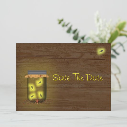 Mason Jar of Fireflies slaat de datum op Save The Date (Staand voorkant)