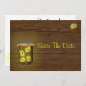 Mason Jar of Fireflies slaat de datum op Save The Date (Voorkant / Achterkant)
