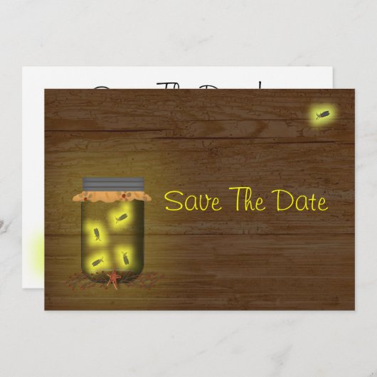 Mason Jar of Fireflies slaat de datum op Save The Date (Voorkant / Achterkant)