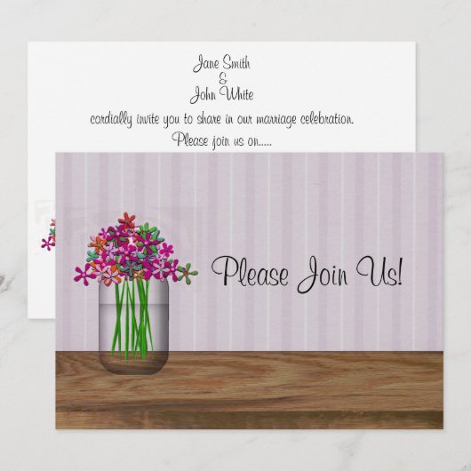 Mason Jar of Flowers Wedding Invitation Kaart (Voorkant / Achterkant)