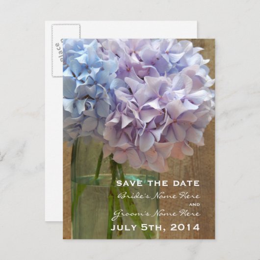 Mason Jar of Hydrangeas Save the Date Briefkaart (Voorkant / Achterkant)