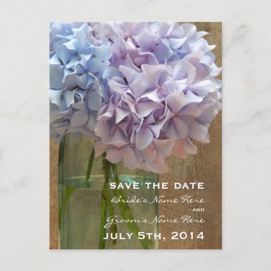 Mason Jar of Hydrangeas Save the Date Briefkaart (Voorkant)