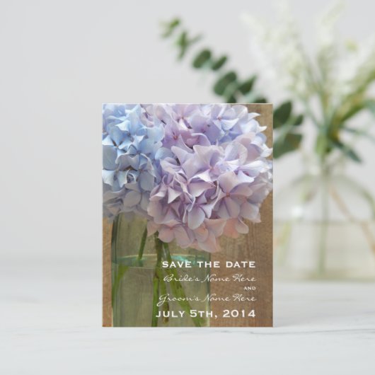 Mason Jar of Hydrangeas Save the Date Briefkaart (Staand voorkant)
