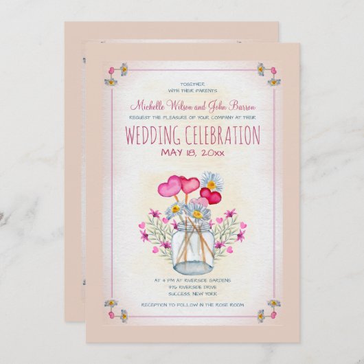 Mason Jar of Love Uitnodiging (Voorkant / Achterkant)