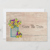 Mason Jar of Pansies bewaren de datum Save The Date (Voorkant)