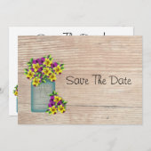 Mason Jar of Pansies bewaren de datum Save The Date (Voorkant / Achterkant)