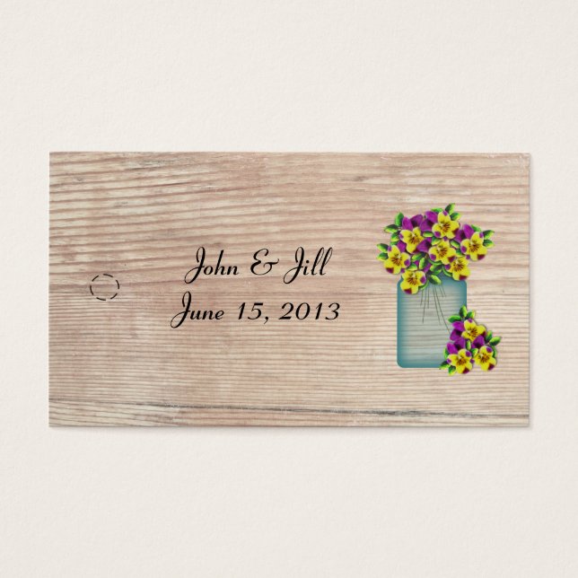 Mason Jar of Pansies Wedding Hang Label Visitekaartjes (Voorkant)