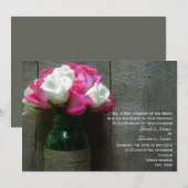 Mason Jar of Pink and White Roses Barn Wedding Kaart (Voorkant / Achterkant)