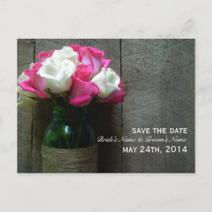 Mason Jar of Rozen & Barnwood Save the Date Aankondigingskaart