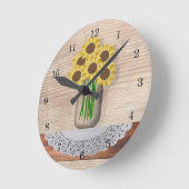 Mason Jar of Sunflower Wall Clock Ronde Klok (Hoek)