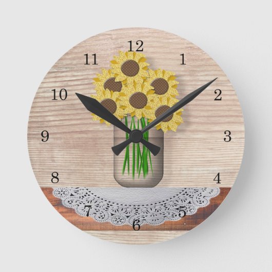 Mason Jar of Sunflower Wall Clock Ronde Klok (Voorkant)