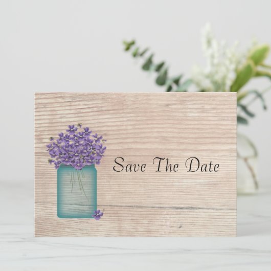 Mason Jar of Violets Save the Date (Staand voorkant)