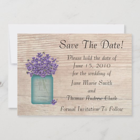 Mason Jar of Violets Save the Date (Achterkant)