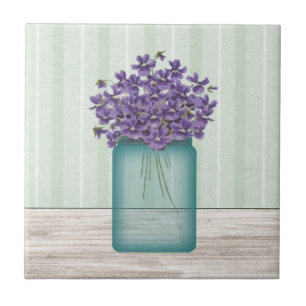 Mason Jar of Violets Tile Tegeltje