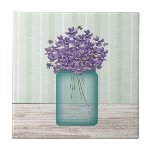 Mason Jar of Violets Tile Tegeltje (Voorkant)