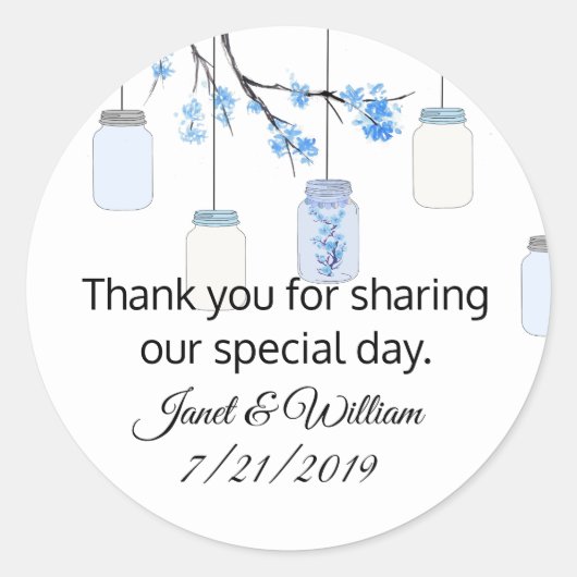 Mason Jar on Flowering Tree Weddenker Ronde Sticker (Voorkant)
