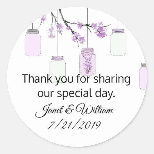 Mason Jar on Flowering Tree Wedding Favor Sticker (Voorkant)