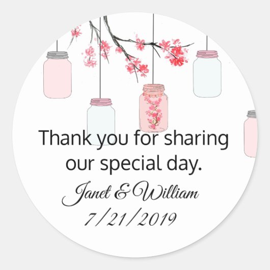 Mason Jar on Flowering Tree Wedding Favor Sticker (Voorkant)