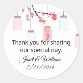 Mason Jar on Flowering Tree Wedding Favor Sticker