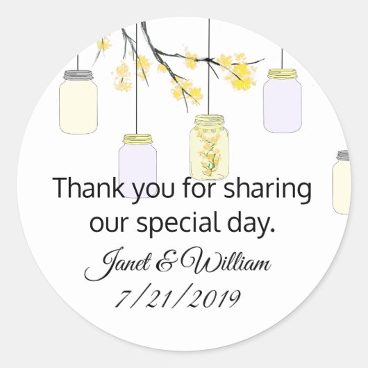 Mason Jar on Flowering Tree Wedding Favor Sticker (Voorkant)