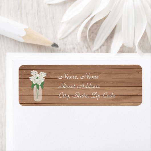 Mason Jar on Wood White Hydrangea Address Label (Insitu)