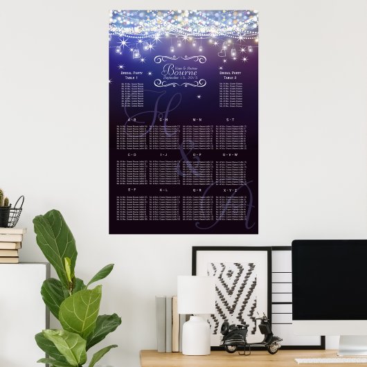 Mason Jar onder de Stars Wedding Seating Chart Poster (Thuiskantoor)
