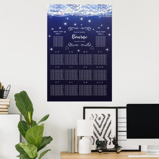 Mason Jar onder de Stars Wedding Seating Chart Poster (Thuiskantoor)