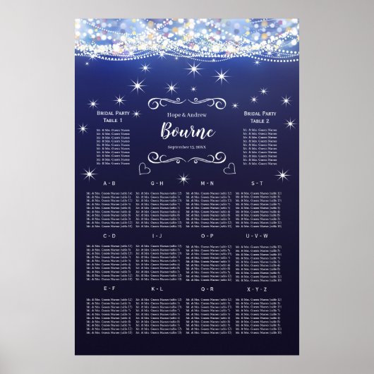 Mason Jar onder de Stars Wedding Seating Chart Poster (Voorkant)