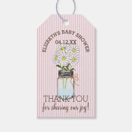 Mason Jar op Pink Stripes Baby shower Dank je Cadeaulabel