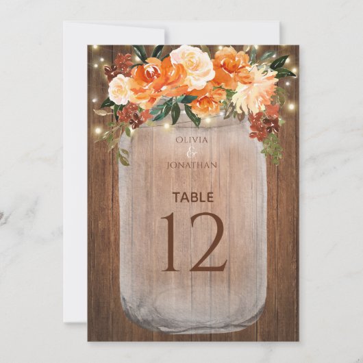 Mason Jar Oranje Floral Lg Wedding Table Number (Voorkant)