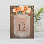 Mason Jar Oranje Floral Lg Wedding Table Number (Staand voorkant)