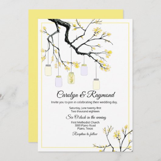 Mason Jar over het uitnodigen van de bloeiende bom Kaart (Voorkant / Achterkant)