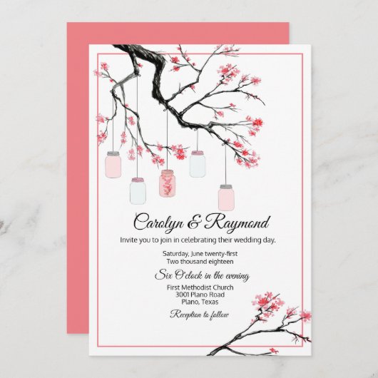 Mason Jar over het uitnodigen van de bloeiende bom Kaart (Voorkant / Achterkant)