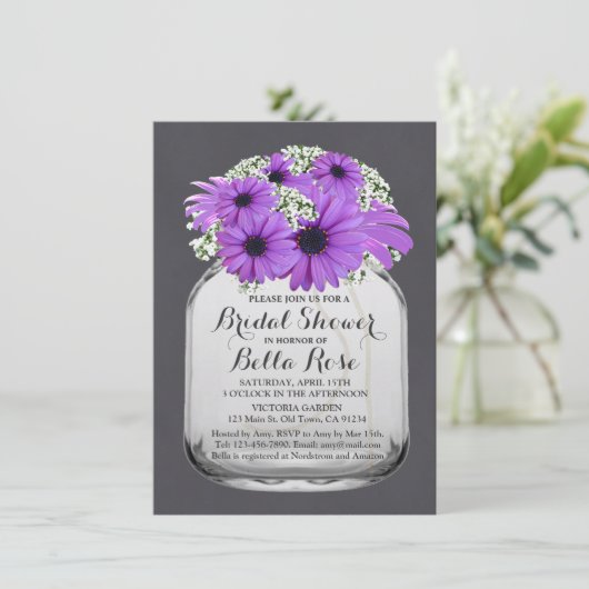 Mason Jar Paars Daisy Vrijgezellenfeest daisy3 Kaart (Staand voorkant)