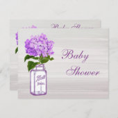 Mason Jar & Paars Hydrangea Chic Grey Baby shower Kaart (Voorkant / Achterkant)