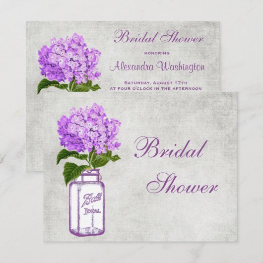 Mason Jar & Paars Hydrangea Grey Vrijgezellenfeest Kaart (Voorkant / Achterkant)