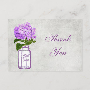 Mason Jar & Paarse Hydrangea Dank je huwelijk Bedankkaart