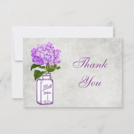 Mason Jar & Paarse Hydrangea Dank je huwelijk Bedankkaart (Voorkant)
