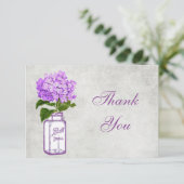 Mason Jar & Paarse Hydrangea Dank je huwelijk Bedankkaart (Staand voorkant)