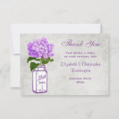 Mason Jar & Paarse Hydrangea Dank je huwelijk Bedankkaart (Achterkant)