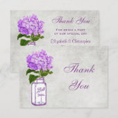 Mason Jar & Paarse Hydrangea Dank je huwelijk Bedankkaart (Voorkant / Achterkant)