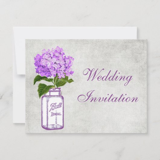 Mason Jar & Paarse Hydrangea Shabby Chic Wedding Kaart (Voorkant)