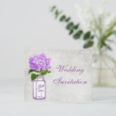 Mason Jar & Paarse Hydrangea Shabby Chic Wedding Kaart (Staand voorkant)