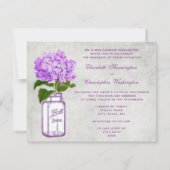 Mason Jar & Paarse Hydrangea Shabby Chic Wedding Kaart (Achterkant)