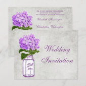 Mason Jar & Paarse Hydrangea Shabby Chic Wedding Kaart (Voorkant / Achterkant)