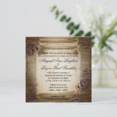 Mason Jar Paarse Vierkante Huwelijksuitnodiging Kaart (Staand voorkant)