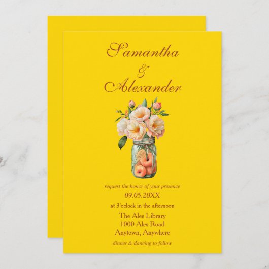 Mason Jar Peaches Gouden Achtergrond Kaart (Voorkant / Achterkant)