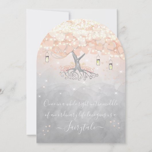 Mason Jar Peachy Pink Heart Leaf Tree Wedding Kaart (Achterkant)